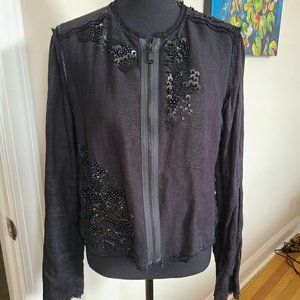 Elie Tahari Linen Blend Jacket Beaded Muted Matte Sequins